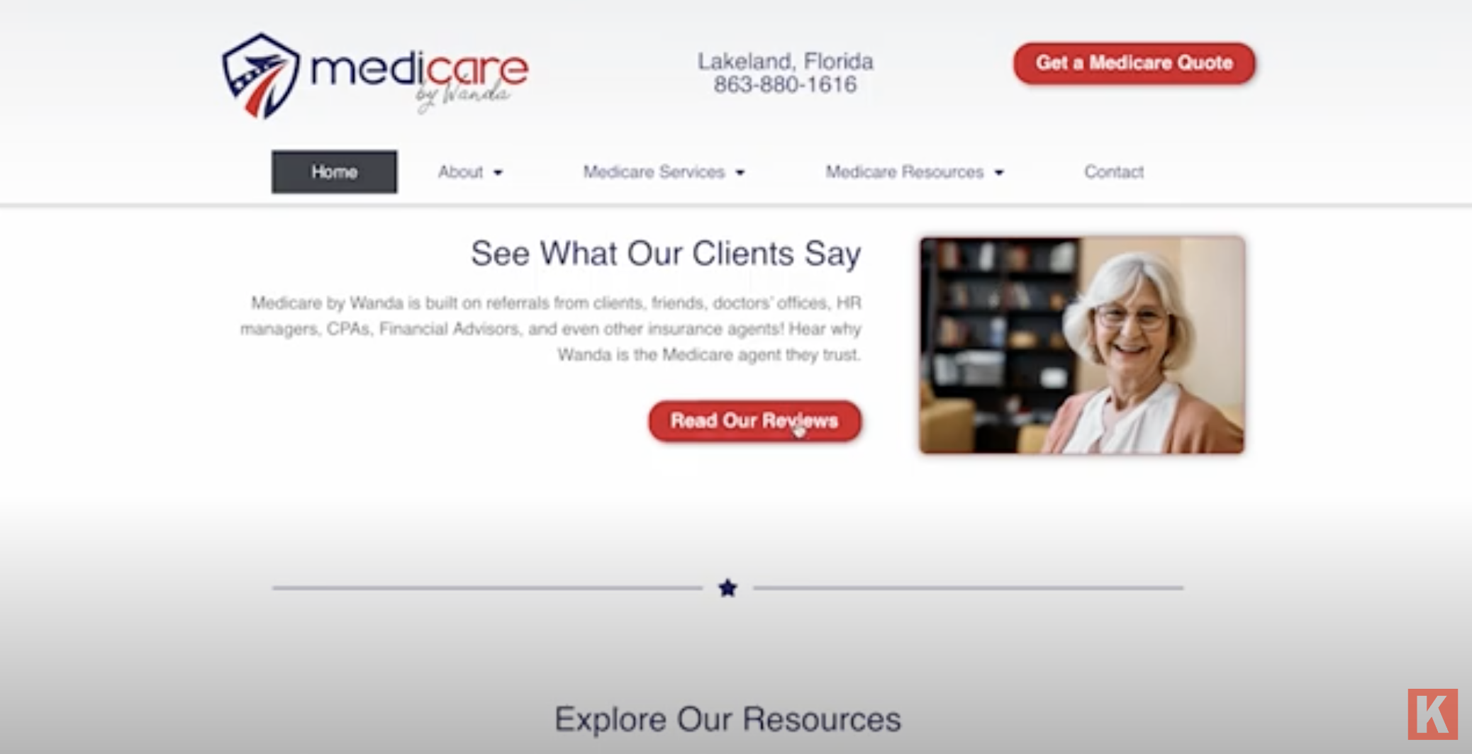 screenshot of Medicare by Wanda website